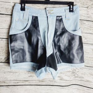 vintage Nada Nuff Denim Shorts With Leather Front Panels